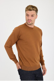 Tan Crew Neck Wool Knit Sweater