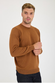 Tan Crew Neck Wool Knit Sweater