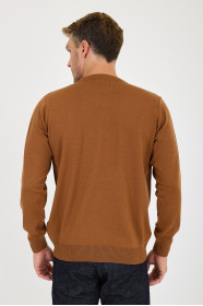 Tan Crew Neck Wool Knit Sweater