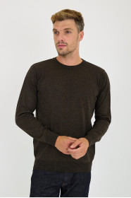 Brown Melange Crew Neck Wool Knit Sweater