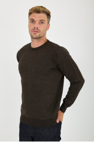 Brown Melange Crew Neck Wool Knit Sweater