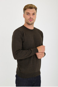 Brown Melange Crew Neck Wool Knit Sweater