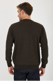 Brown Melange Crew Neck Wool Knit Sweater