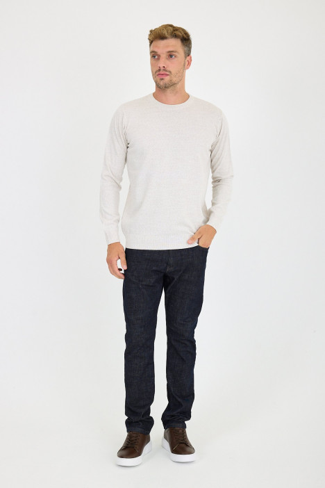 Light Beige Crew Neck Wool Knit Sweater