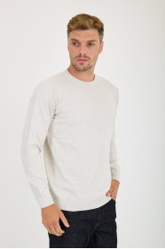 Light Beige Crew Neck Wool Knit Sweater