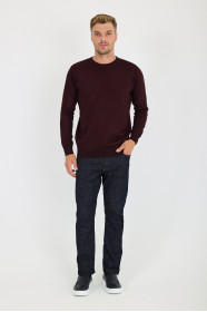Burgundy Crew Neck Wool Knit Sweater
