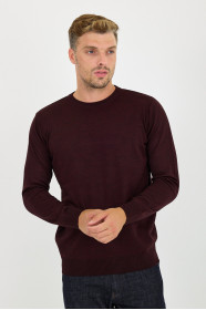 Burgundy Crew Neck Wool Knit Sweater