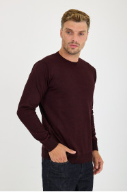 Burgundy Crew Neck Wool Knit Sweater