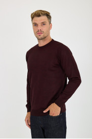 Burgundy Crew Neck Wool Knit Sweater