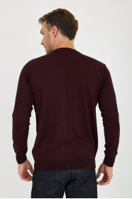 Burgundy Crew Neck Wool Knit Sweater