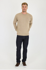 Dark Beige Crew Neck Wool Knit Sweater