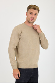 Dark Beige Crew Neck Wool Knit Sweater