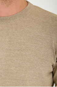 Dark Beige Crew Neck Wool Knit Sweater