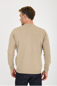 Dark Beige Crew Neck Wool Knit Sweater