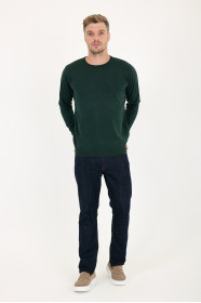 Bottle Green Crew Neck Wool Knit Sweater