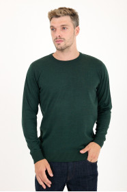 Bottle Green Crew Neck Wool Knit Sweater