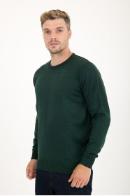 Bottle Green Crew Neck Wool Knit Sweater