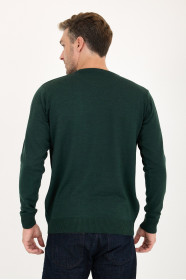 Bottle Green Crew Neck Wool Knit Sweater