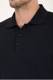 Navy Polo Neck Button Wool Knit Sweater