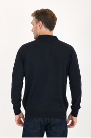 Navy Polo Neck Button Wool Knit Sweater