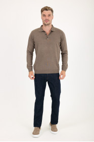 Light Brown Polo Neck Button Wool Knit Sweater