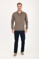 Brown Melange Polo Neck Button Wool Knit Sweater