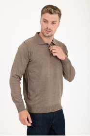 Light Brown Polo Neck Button Wool Knit Sweater