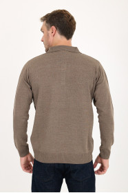 Light Brown Polo Neck Button Wool Knit Sweater