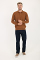 Brown Melange Polo Neck Button Wool Knit Sweater