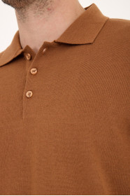 Tan Polo Neck Button Wool Knit Sweater