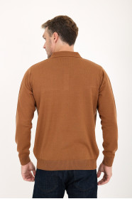 Tan Polo Neck Button Wool Knit Sweater