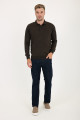 Brown Melange Polo Neck Button Wool Knit Sweater