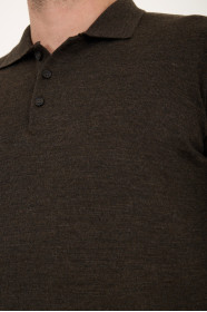 Brown Melange Polo Neck Button Wool Knit Sweater