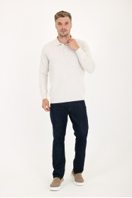 Light Beige Polo Neck Button Wool Knit Sweater