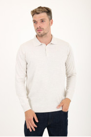 Light Beige Polo Neck Button Wool Knit Sweater
