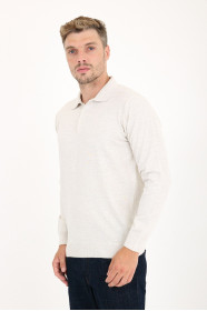 Light Beige Polo Neck Button Wool Knit Sweater