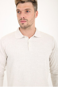 Light Beige Polo Neck Button Wool Knit Sweater