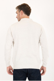Light Beige Polo Neck Button Wool Knit Sweater