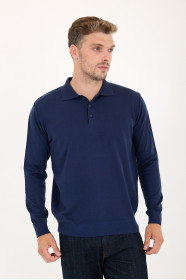 Parliament Blue Polo Neck Button Wool Knit Sweater