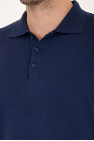 Parliament Blue Polo Neck Button Wool Knit Sweater