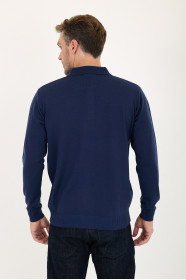 Parliament Blue Polo Neck Button Wool Knit Sweater