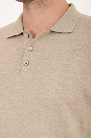 Dark Beige Polo Neck Button Wool Knit Sweater