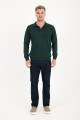 Brown Melange Polo Neck Button Wool Knit Sweater