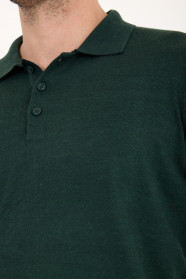 Dark Green Polo Neck Button Wool Knit Sweater