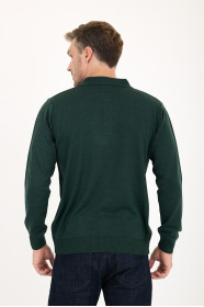 Dark Green Polo Neck Button Wool Knit Sweater