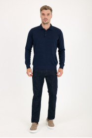 Dark Air Force Melange Polo Neck Button Wool Knit Sweater