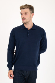 Dark Air Force Melange Polo Neck Button Wool Knit Sweater