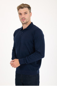 Dark Air Force Melange Polo Neck Button Wool Knit Sweater