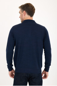 Dark Air Force Melange Polo Neck Button Wool Knit Sweater