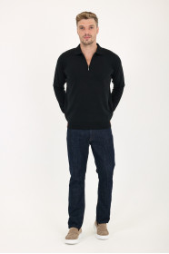 Black Polo Neck Quarter-Zip Wool Knit Sweater